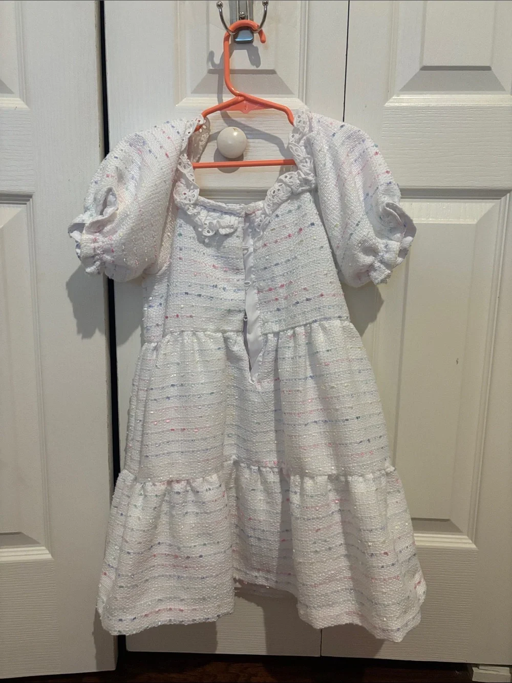 Janie and Jack White Eyelet Collar Tiered Dress with Pastel Speckles